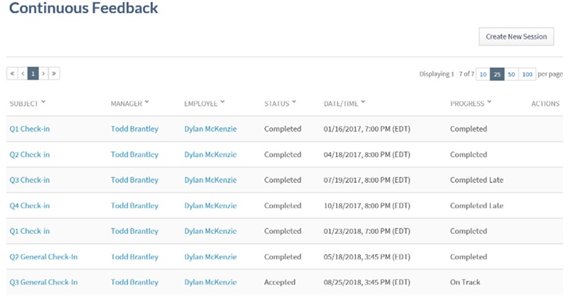 Continuous Feedback records in Deltek Talent Management
